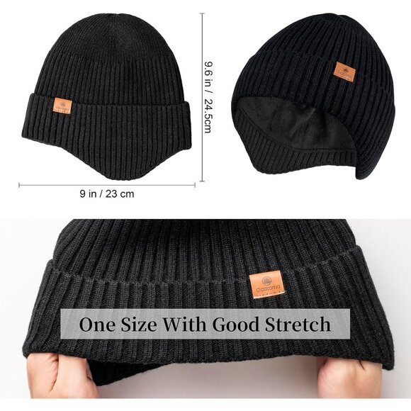Ocatoma Winter Knit Beanie with Earflap Warm Soft Outdoor Hat Unisex Gift - Picture 2 of 6